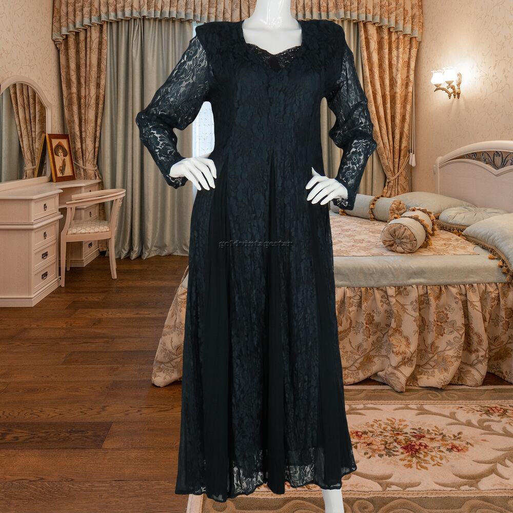 90s Vintage Starina Goth Vampire Lace Green Dress L
